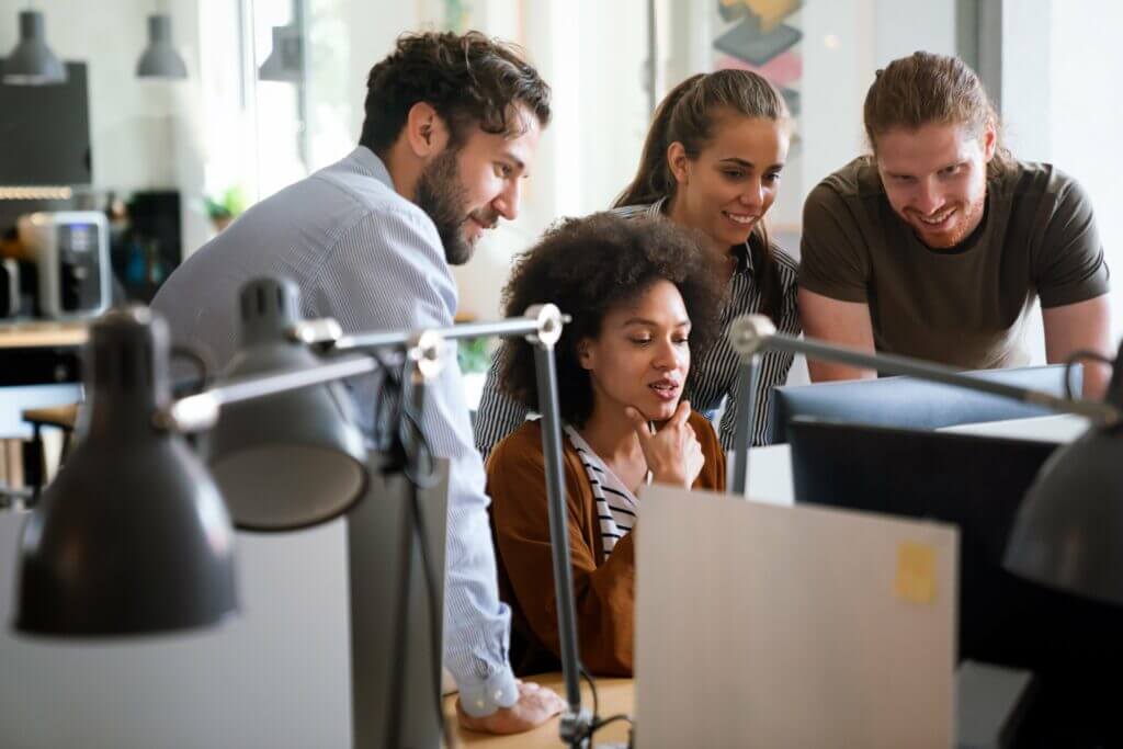 Diverse group of professionals meeting in an office